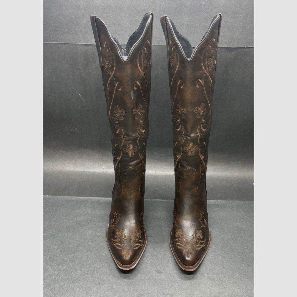 NIB Wet Kiss Brown Embroidered Western Cowgirl Tall Boots Women's Size 7.5